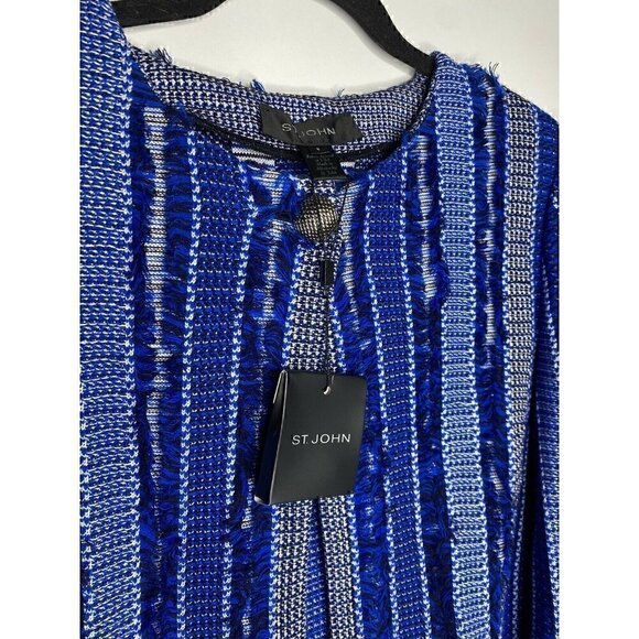 NEW St John Jacket Size 8 Women's Damik Fil Coupé Overcoat In Jaya Blue Multi - Picture 3 of 6